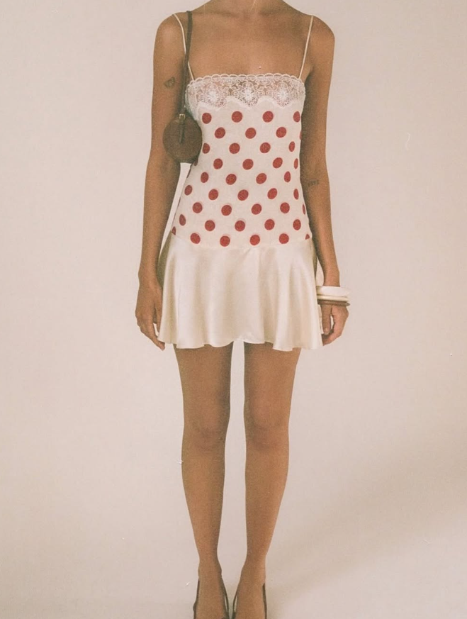 Cute Red Polka Dot A line Strap Satin Homecoming Dress Outfits DP4965
