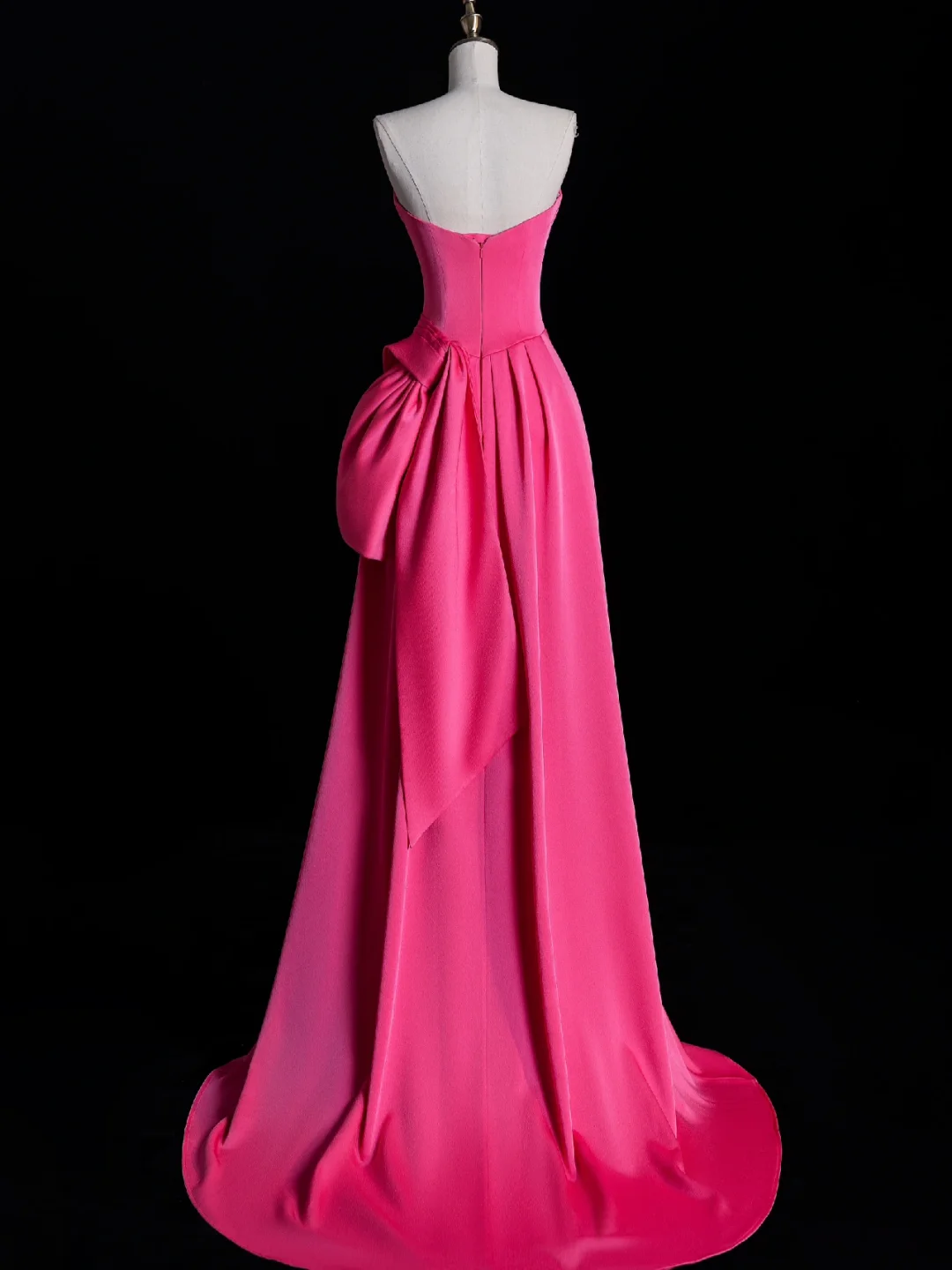 Elegant A Line Strapless Hot Pink Satin Long Sweep Prom Dress Evening Dress DP2088