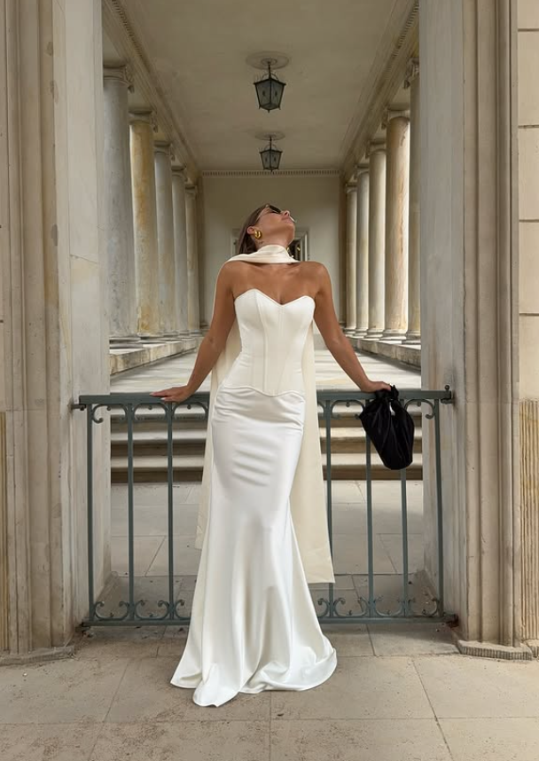 Elegant Mermaid Sweetheart Neck Satin Long Prom Dress Wedding Dress DP4226