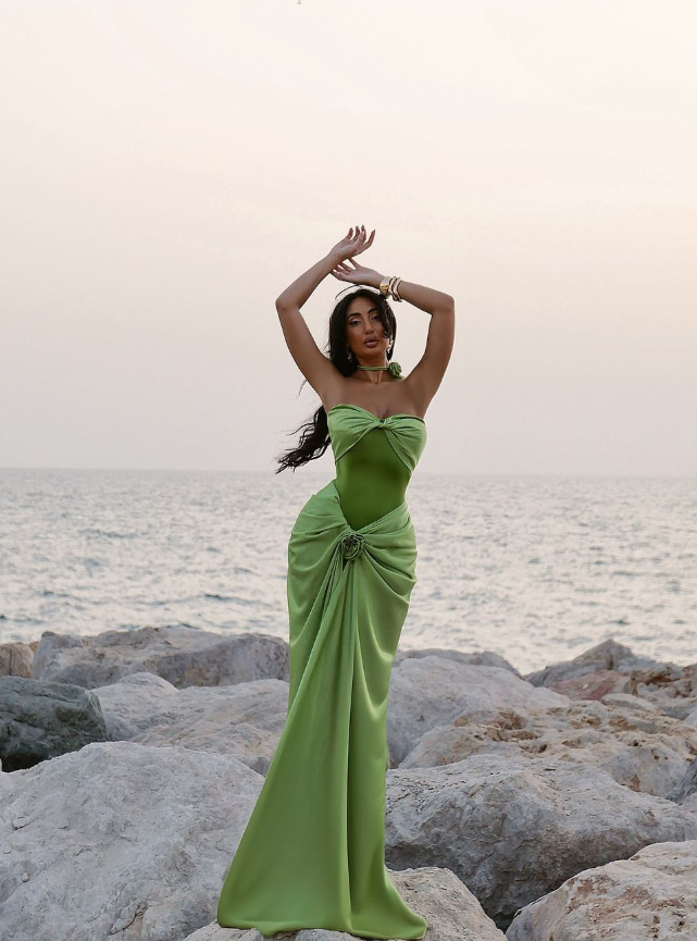Sexy Green Mermaid Sweetheart Neck Pleated Satin Prom Dress Party Dress Evening Dress DP3377