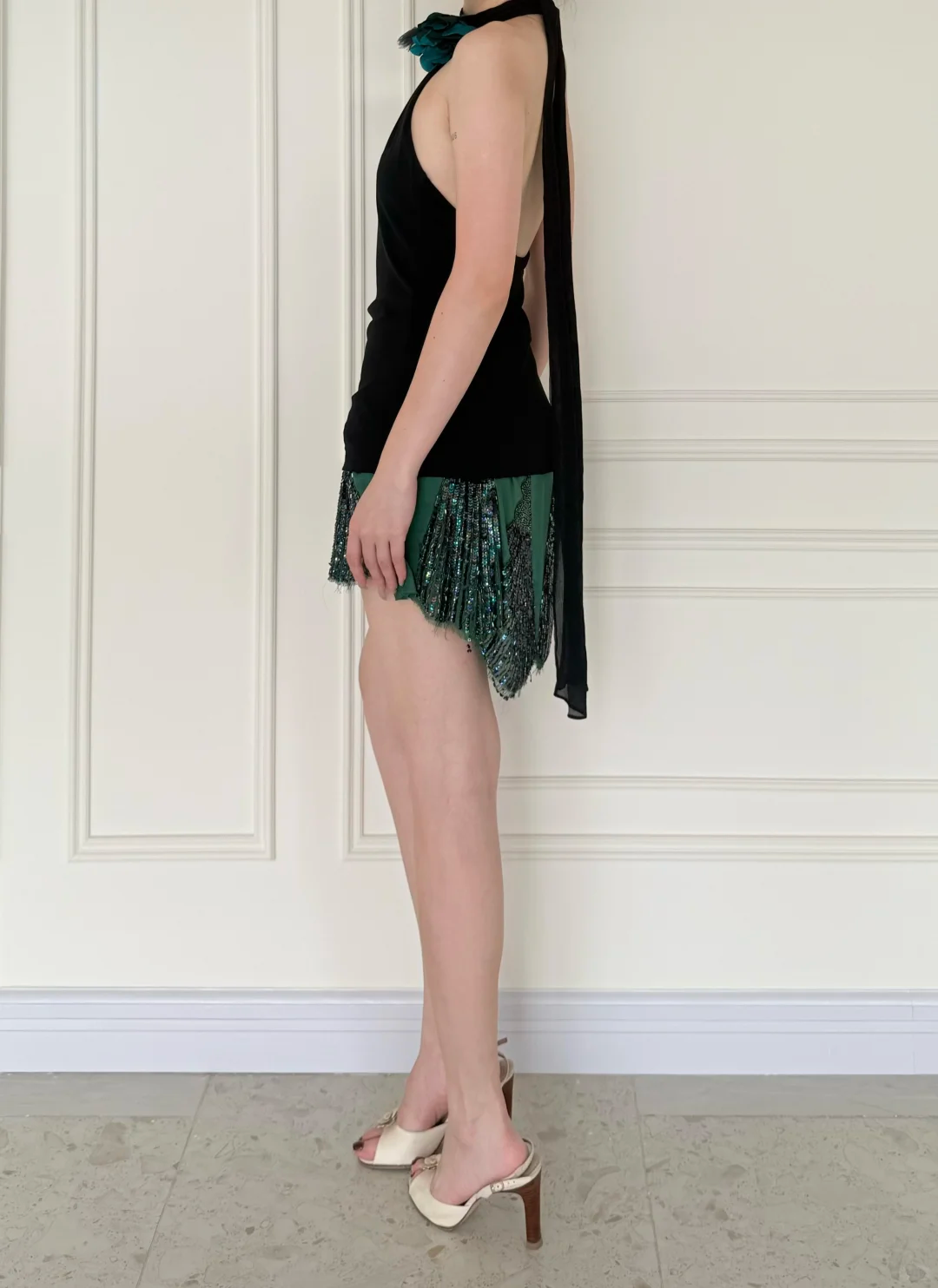 Classic A Line Halter Satin Emerald Beaded Homecoming Dress DP5167