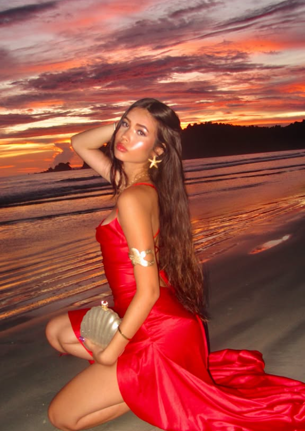 Red Mermaid Spaghetti Strap Ruffle Satin Open Back Prom Dress Vacation Dress with Slit DP3989