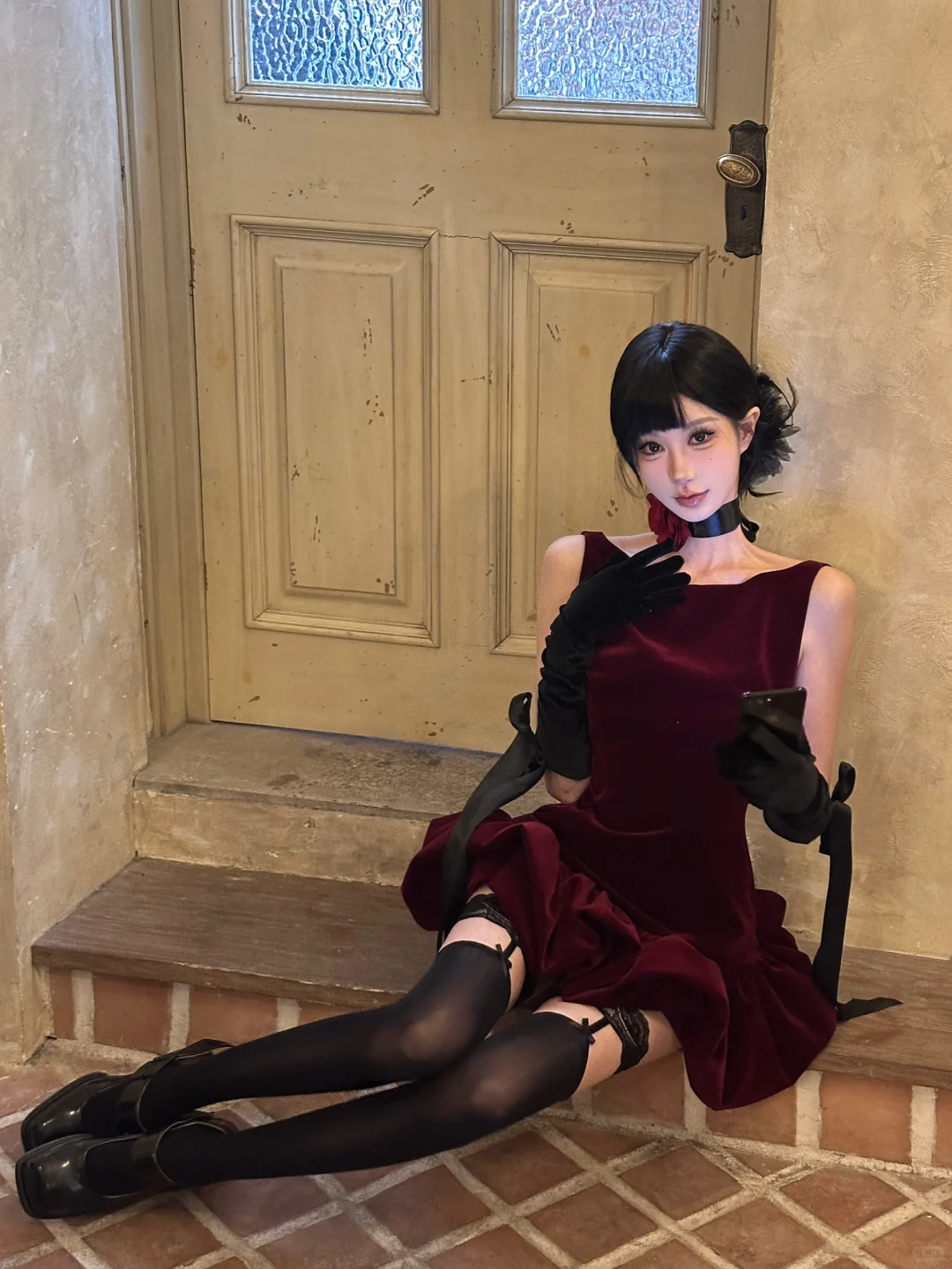 Stunning A Line Round Neck Burgundy Velvet Short Homecoming Dress Cocktail Dress DP2675