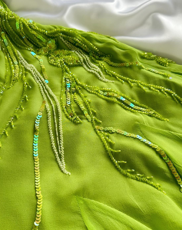 Vintage A Line Bright Green Beaded Chiffon Homecoming Dress Outfits DP5133