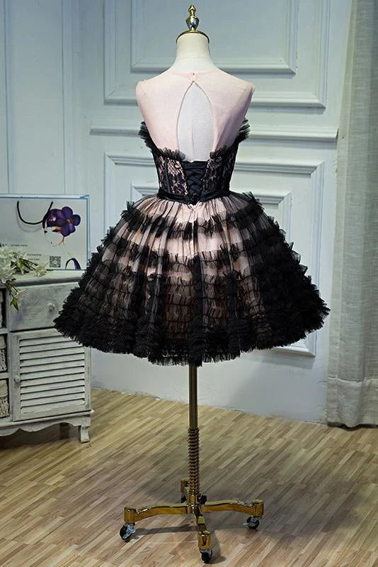 A Line Sheer Neck Tulle Homecoming With Bowknot Pretty Short Formal Dress DP867