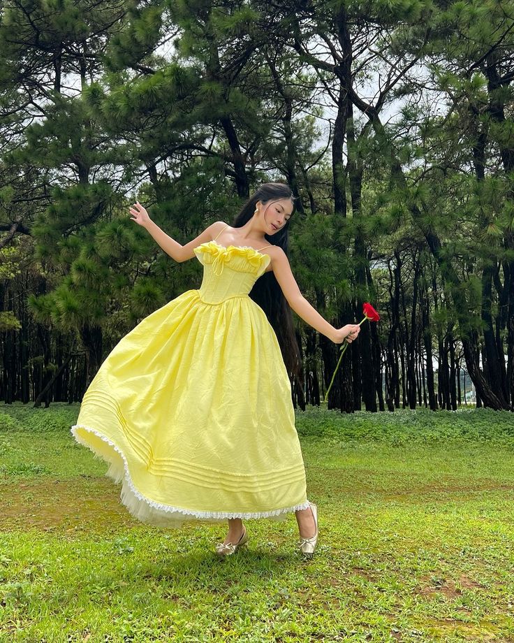Fairy A Line Spaghetti Straps Yellow Satin Long Prom Dress Evening Dress DP1278