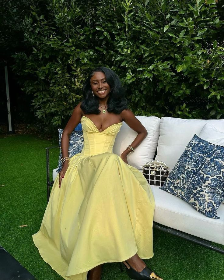 Yellow Ball Gown Sweetheart Neck Corset Satin Prom Dress Formal Dress DP3233