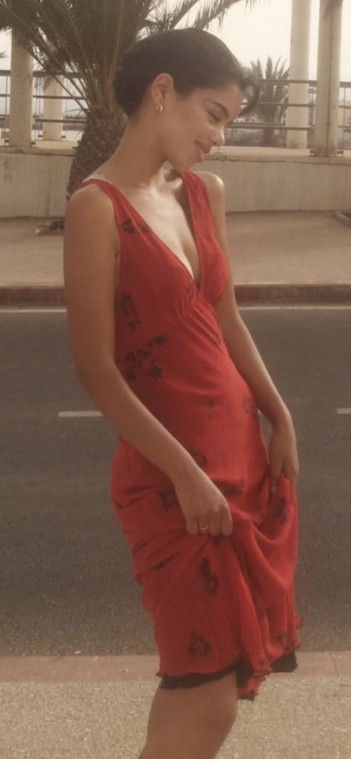 Red Sheath V Neck Printed Floral Chiffon Prom Dress Evening Dress Outfits DP7162
