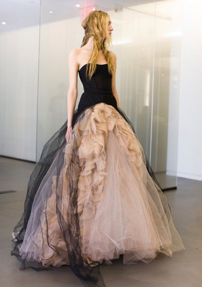 Stylish Black-pink A Line Strapless Corset Tulle Long Prom Dress DP8141
