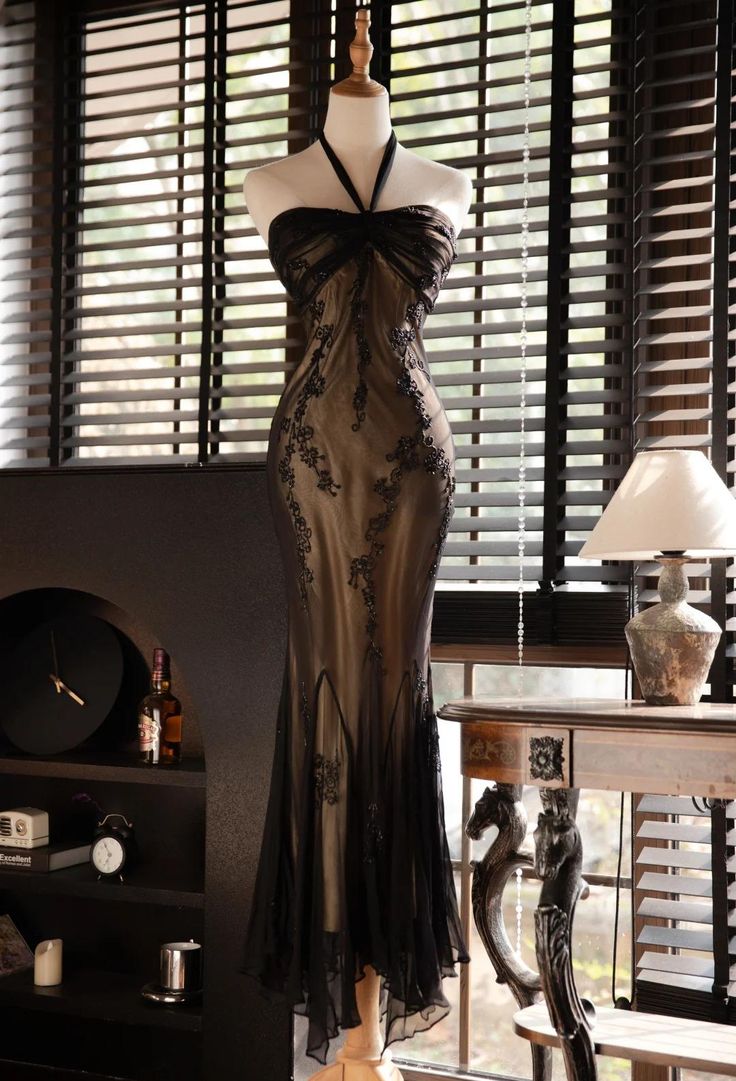 Vintage Mermaid Halter Beaded Brown Chiffon Long Prom Dress Graduation Prom Dress DP2223