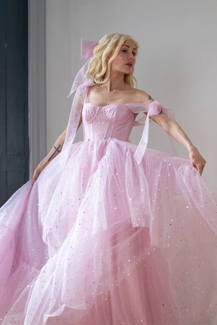 Star Sequin Pink A Line Straps Layered Tulle Date Dress Prom Dress Evening Dress DP3372