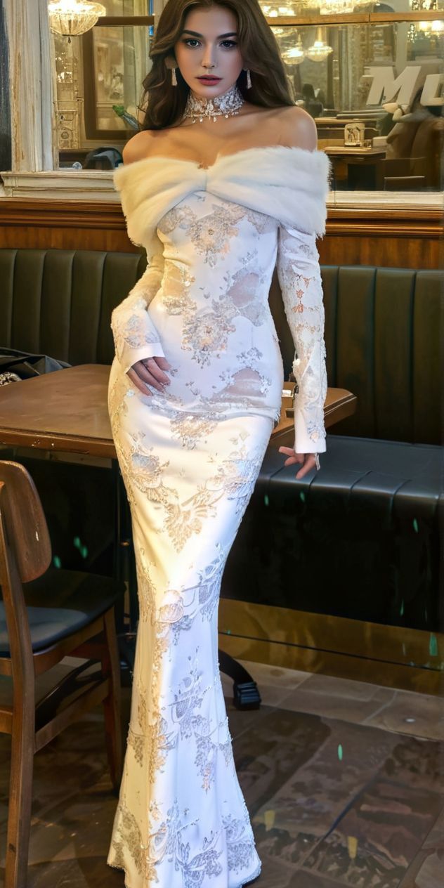 Charming White Sheath Long Sleeve Lace Prom Dress Evening Dress DP7514