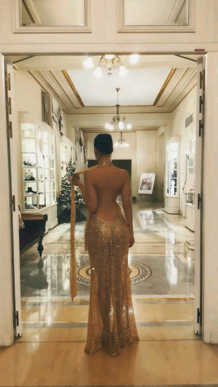 Sexy A Line Halter Gold Sequin Open Back Prom Dress Evening Dress DP4119