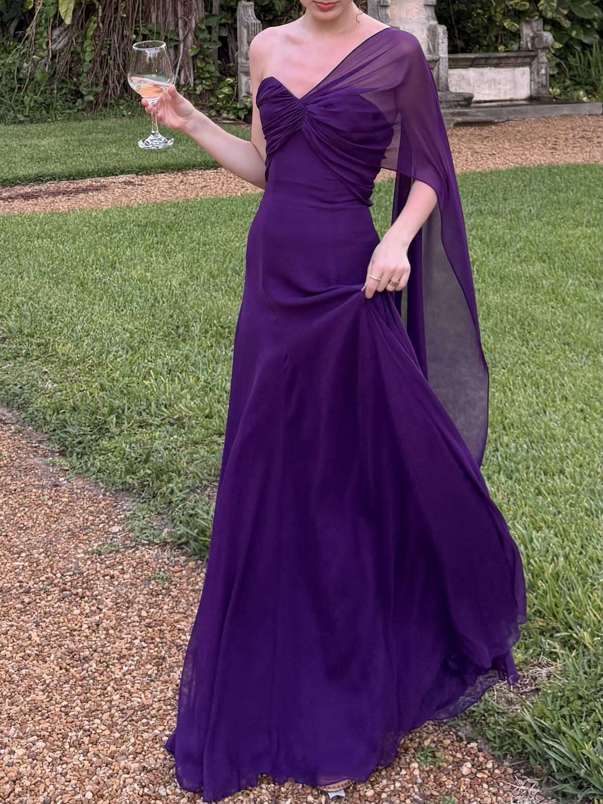 Charming Purple A Line One Shoulder Chiffon Long Prom Dress Evening Dress DP6732