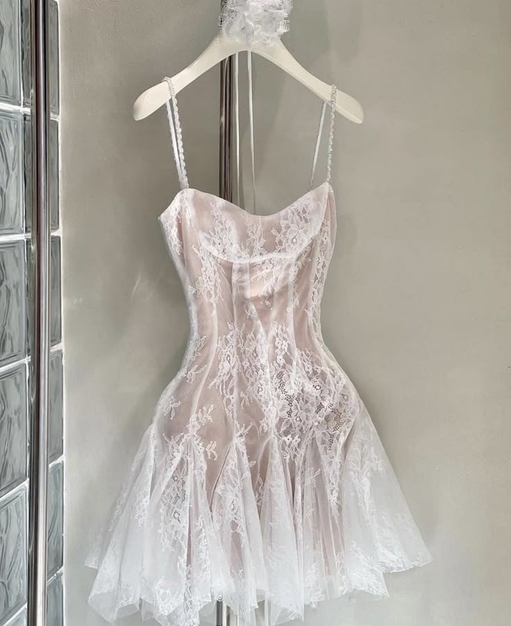 Fashion A Line Spaghetti Straps White Lace Mini Homecoming Dress DP2757