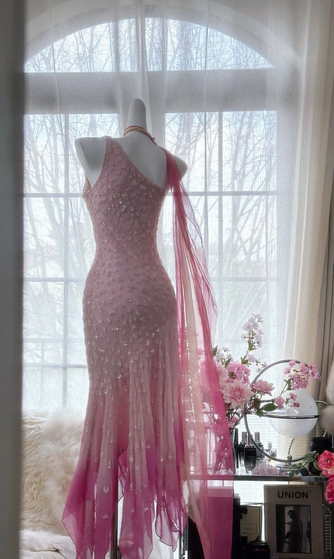 Gentle Mermaid Strap Beaded Pink Ombre Chiffon Long Prom Dress Graduation Prom Dress DP2224