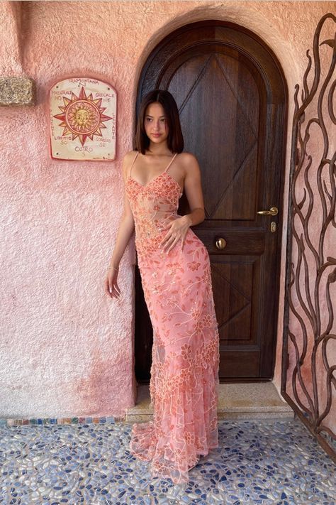 Exquisite Pink Floral Beaded Sequin Tulle Long Evening Gown Prom Gown DP2917