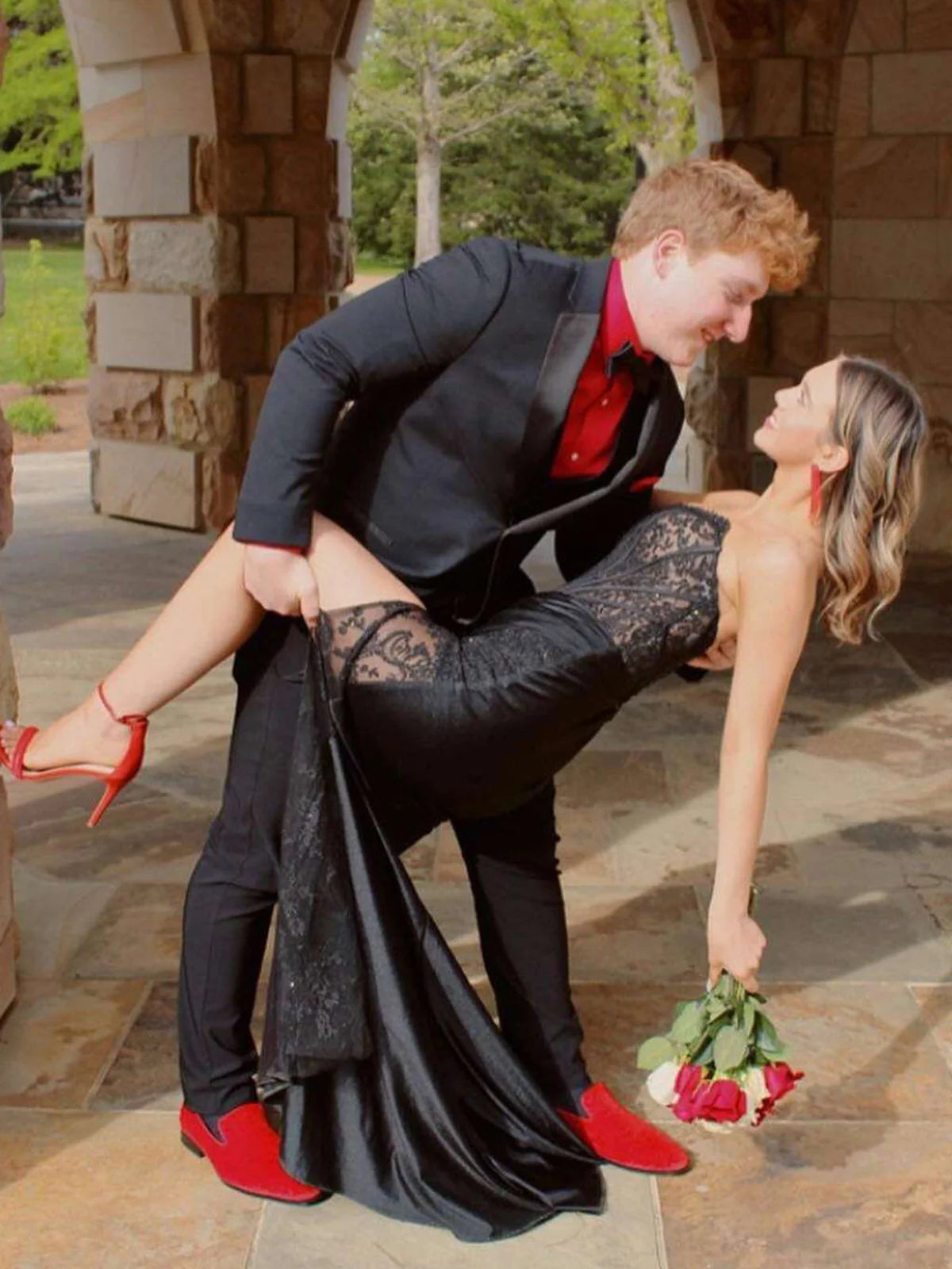 Mermaid Strapless Black Tulle Lace Long Prom Dress Evening Dress DP1222