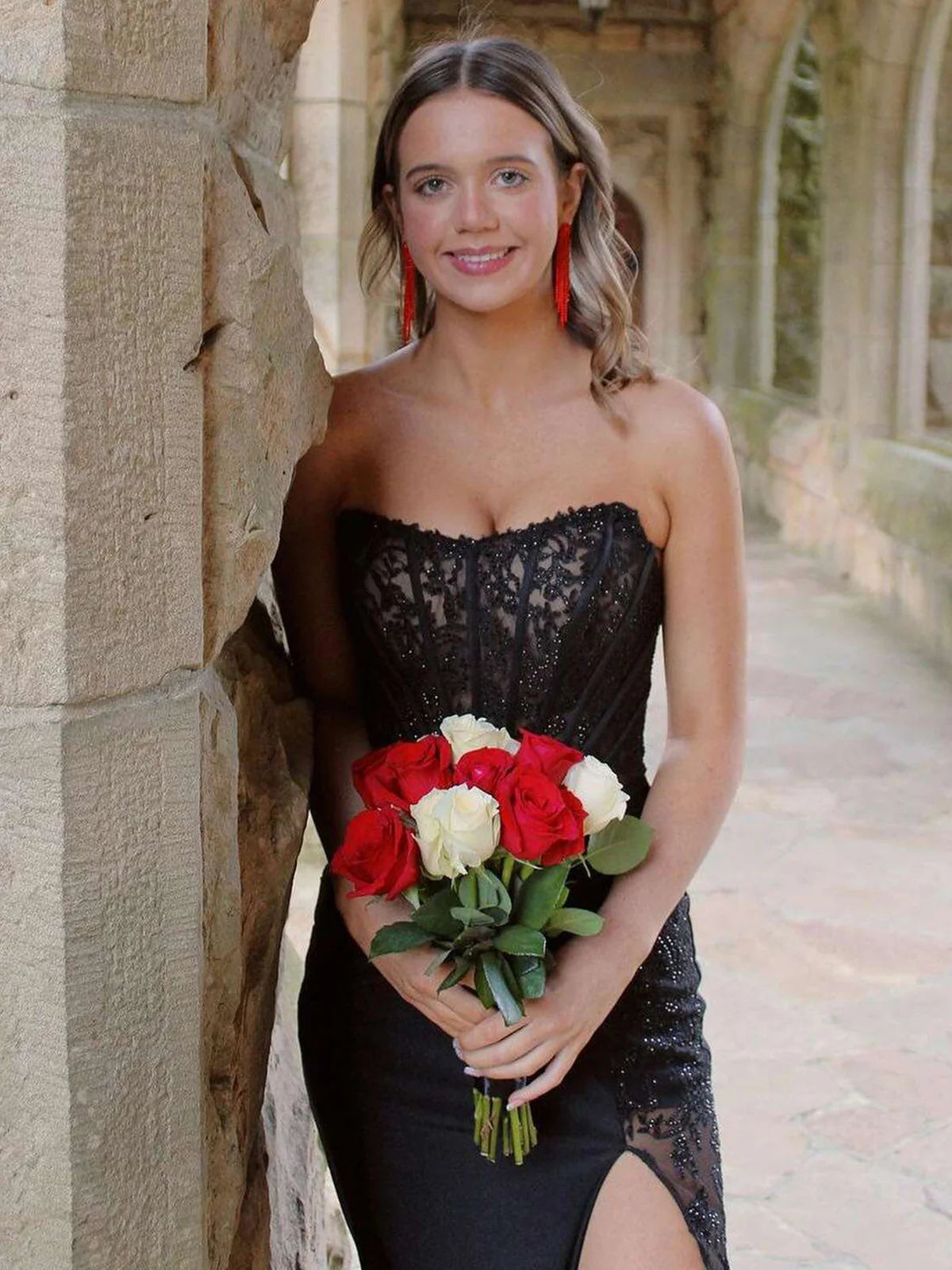 Mermaid Strapless Black Tulle Lace Long Prom Dress Evening Dress DP1222