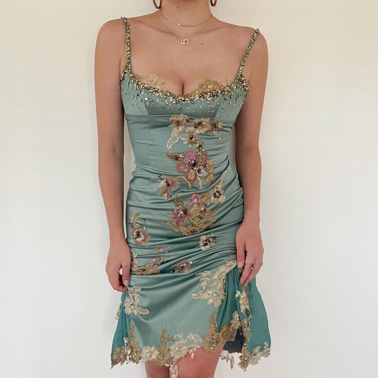 Vintage Blue Mermaid Spaghetti Strap Beaded Lace Appliques Satin Homecoming Dress DP3115