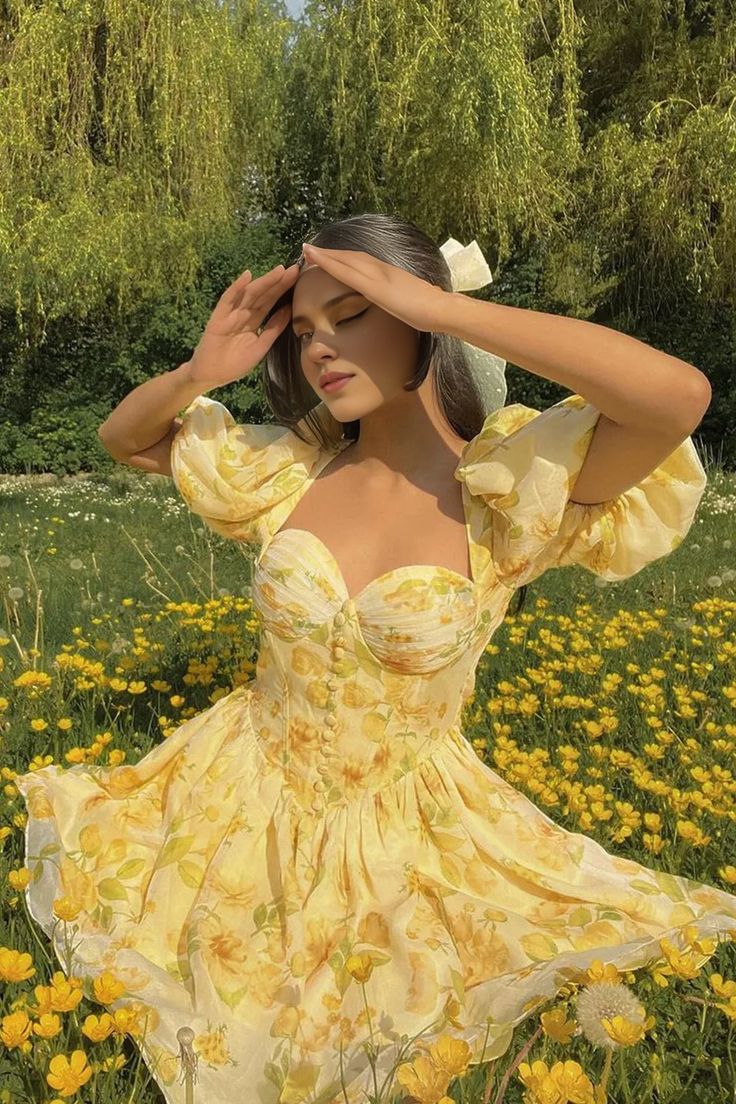 Princess A Line Puff Print Flower Satin Short Homecoming Dress Birthday Dress DP1703