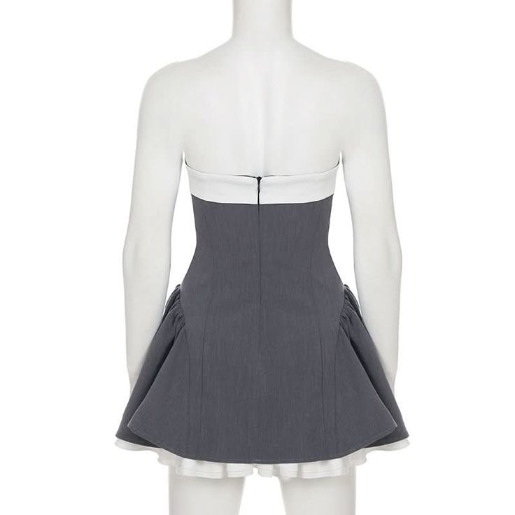 Cute A Line Strapless Bow Grey Satin Short Homecoming Dress Cocktail Dress DP2541
