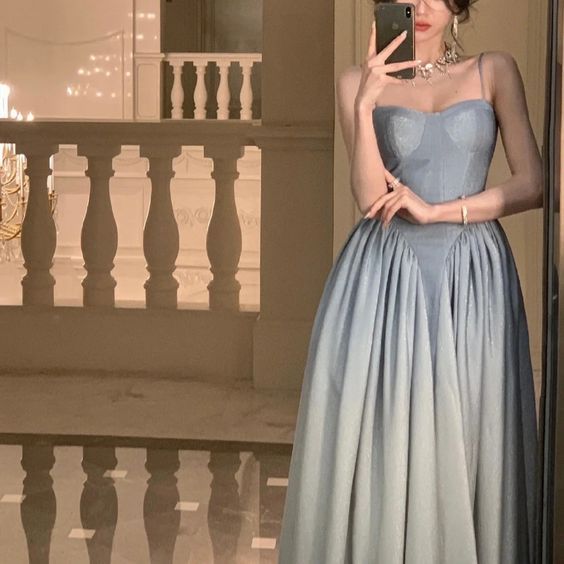 Pretty A Line Spaghetti Strap Sequin Prom Dresses Formal Evening Dress DP1366