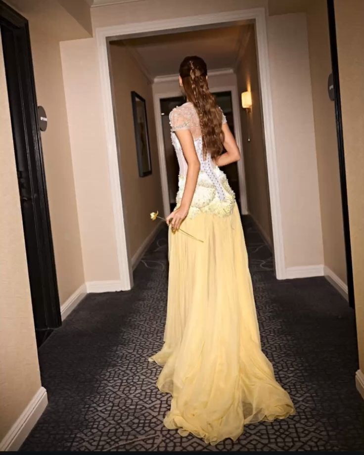 Exquisite Stunning A Line Pearl Yellow Chiffon Party Dress Evening Dress Date Dress DP2946