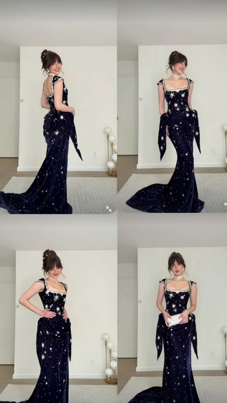 Stunning Navy Blue A Line Strap Shiny Beaded Velvet Long Prom Dress Evening Dresses DP7585