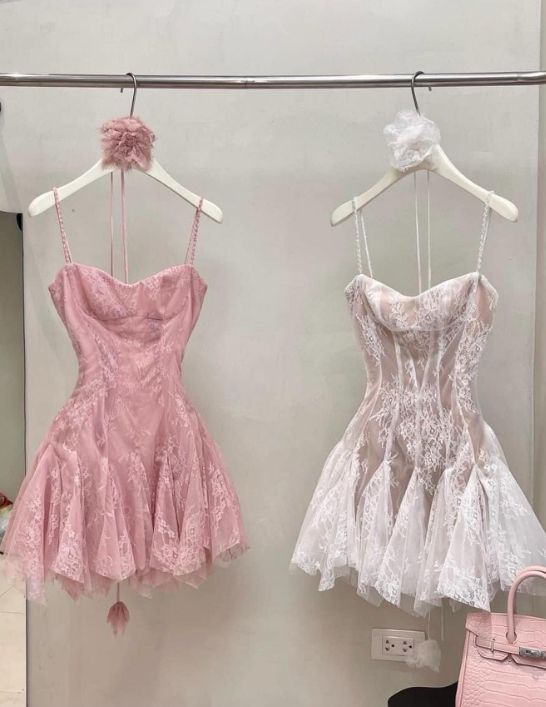 Fashion A Line Spaghetti Straps White Lace Mini Homecoming Dress DP2757