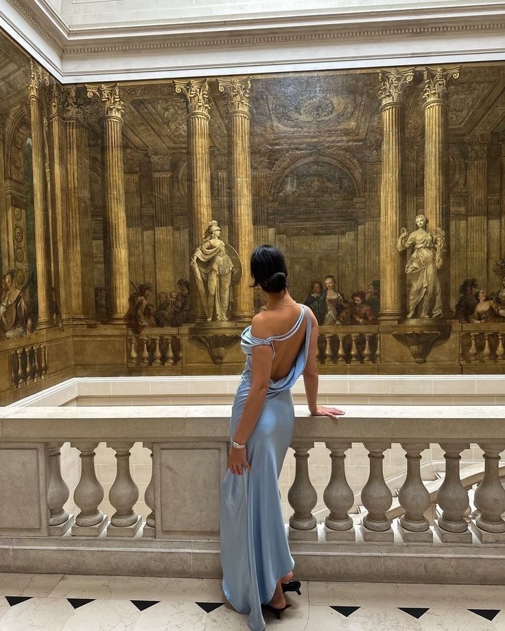 Blue Elegant Sheath Straps Satin Open Back Long Prom Dress Evening Dress DP3304