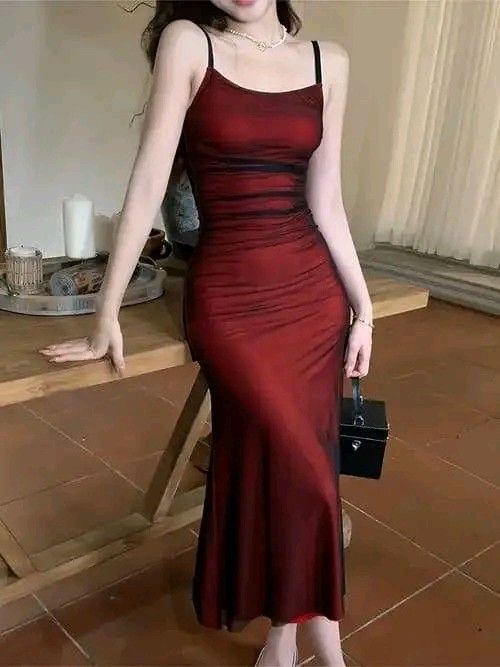 Mermaid Spaghetti Strap Black Tulle Burgundy Satin Party Dress Evening Dress DP2884