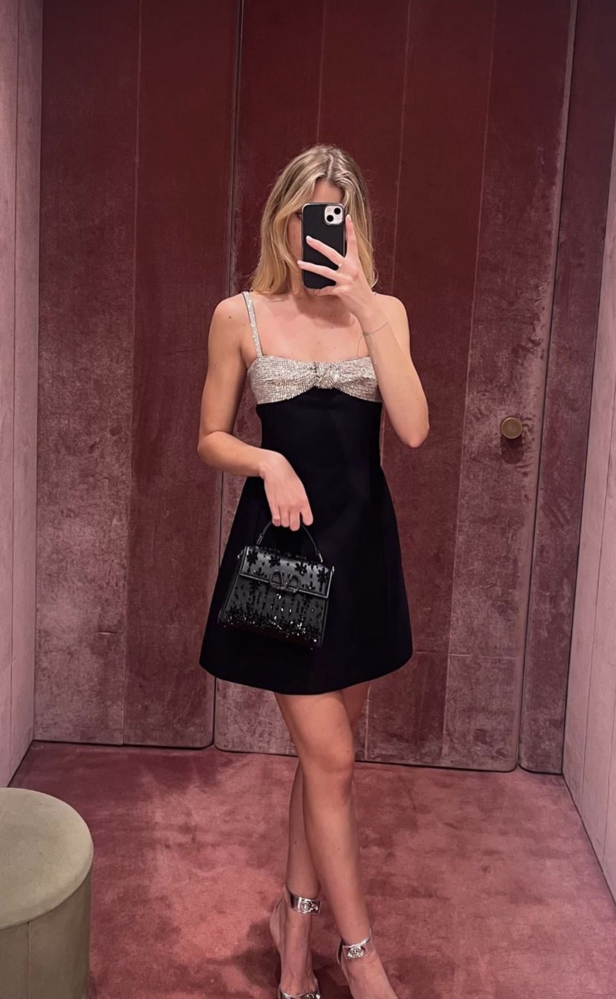A Line Spaghetti Strap Silver Sequin Black Satin Homecoming Dress Cocktail Dress DP3163