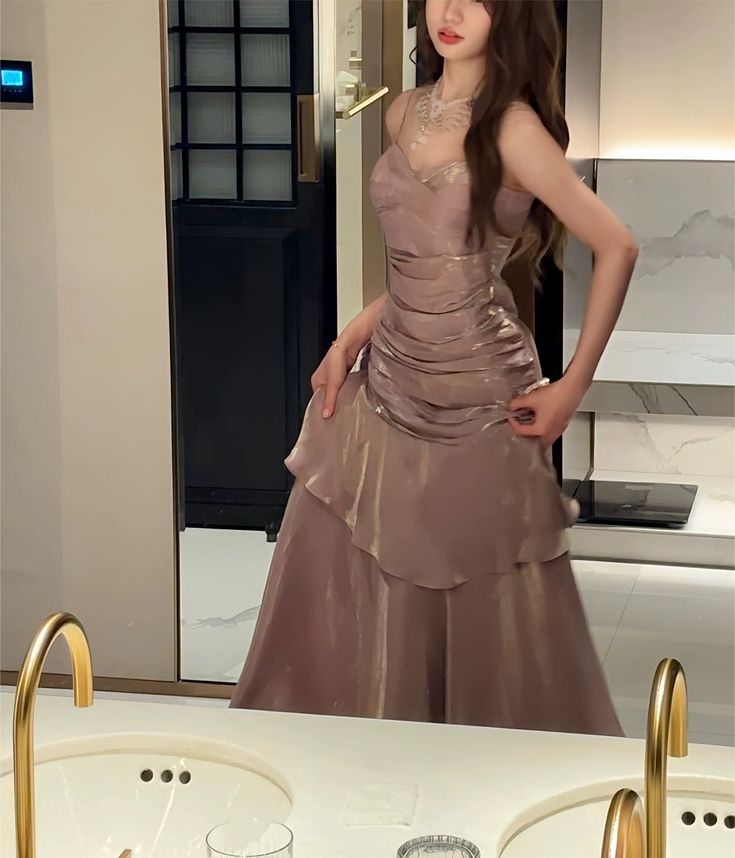 Romantic Pink Mermaid Spaghetti Strap Satin Long Prom Dress Evening Dress DP2032