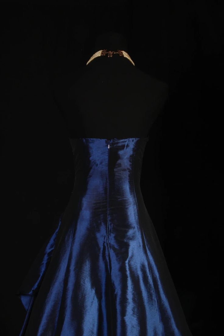 Vintage Ball Gown Strapless Navy Blue Satin Long Prom Dresses Party Dress DP3246