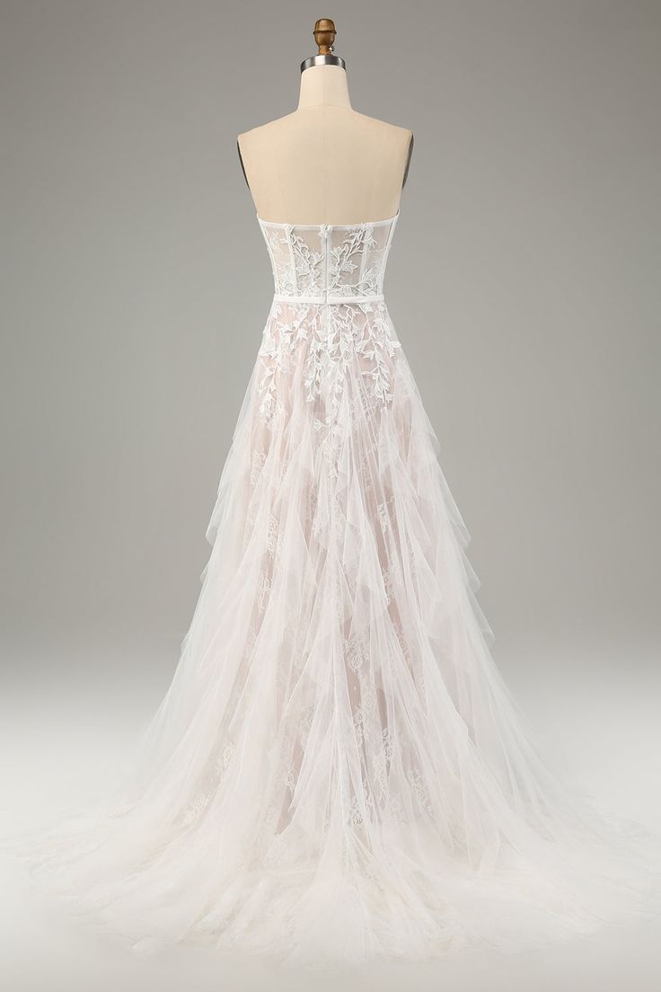 White A Line Sweetheart Neck Tulle Lace Long Prom Dress Evening Dress DP1322