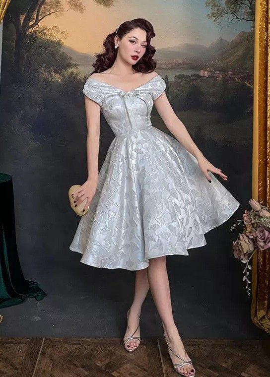 Vintage A Line V Neck Satin Cocktail Dress Homecoming Dress DP3759
