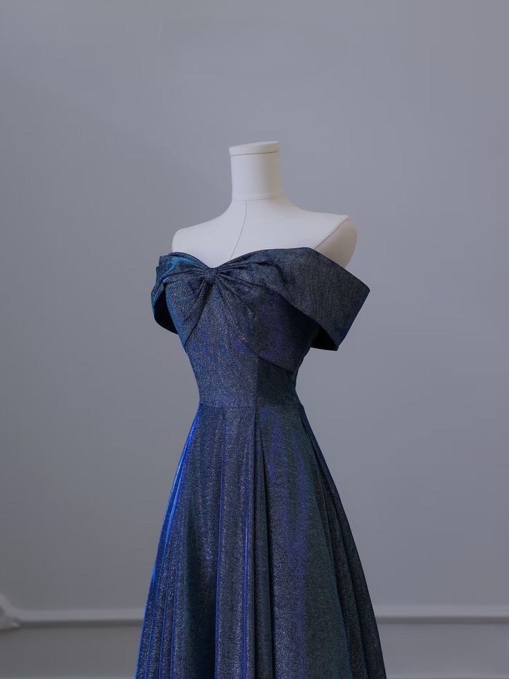 Pretty A Line Off The Shoulder Blue Sequin Long Prom Dresses Evening Gowns DP4205