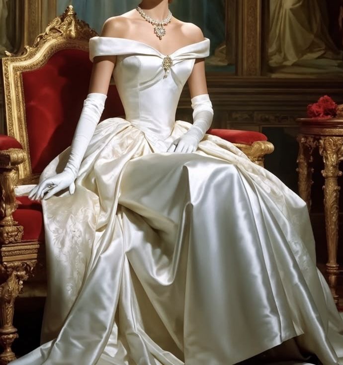 Vintage Ball Gown Off the Shoulder White Satin Wedding Dress DP4152