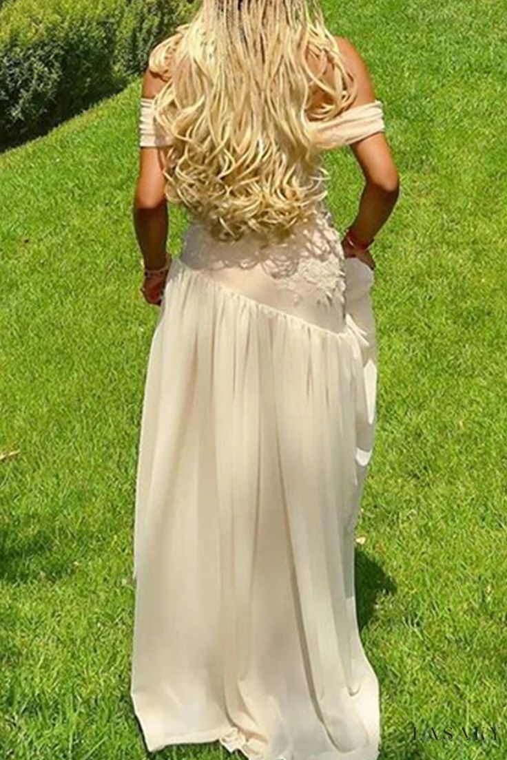 Light Beige Off-the-Shoulder Satin Long Prom Dress Evening Dress DP1267