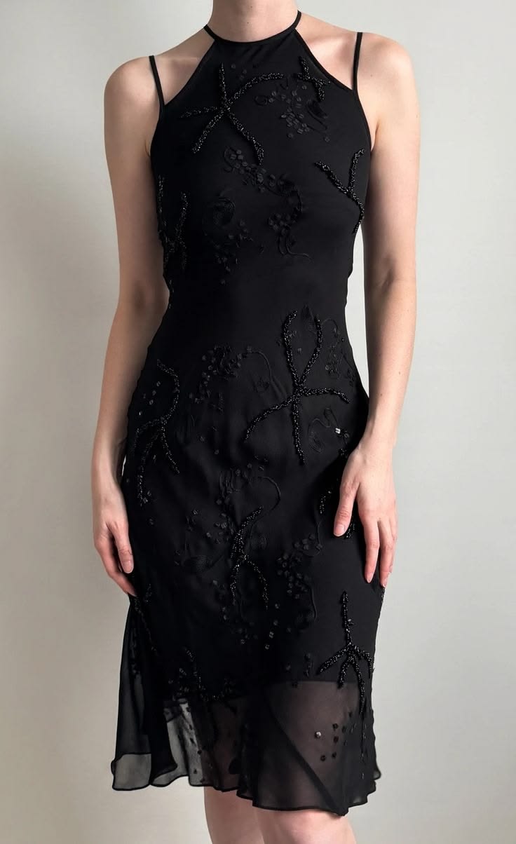 Vintage Sheath Halter Black Beaded Chiffon Short Homecoming Dress Cocktail Dress DP5496