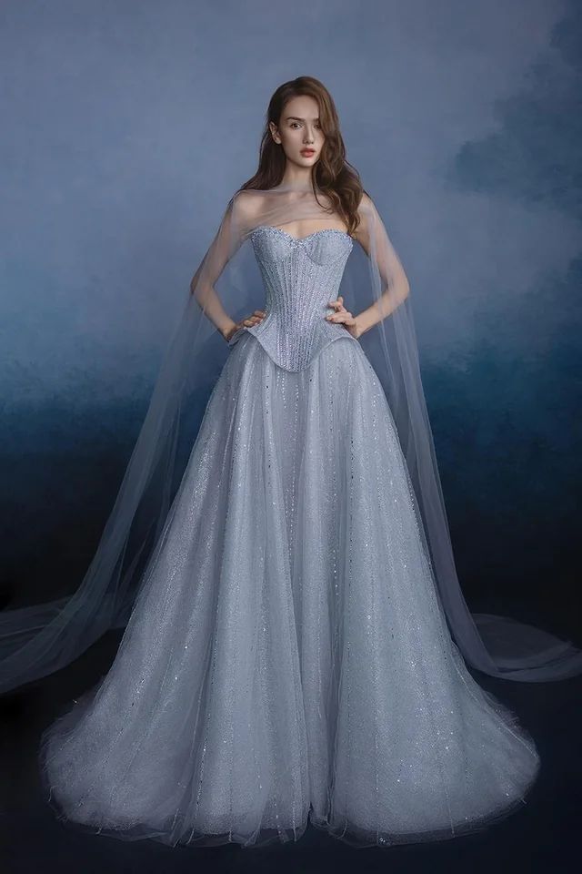 Dreamy Grey Ball Gown Sweetheart Neck Beaded Tulle 16th Birthday Dress Prom Dress DP3715