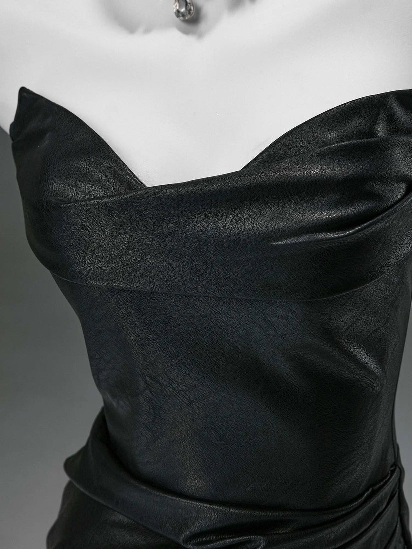 Black Secret Mermaid Strapless Satin Long Prom Dresses Formal Evening Dress DP2379