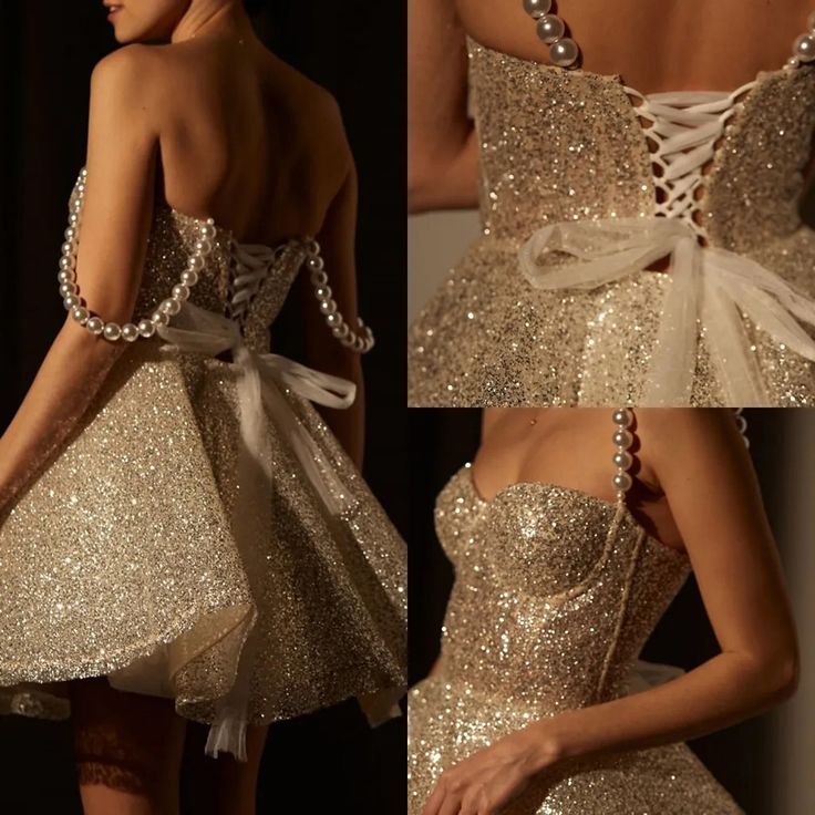 Shiny A Line Spaghetti Strap Pearl Sequin Mini Homecoming Dress DP2759