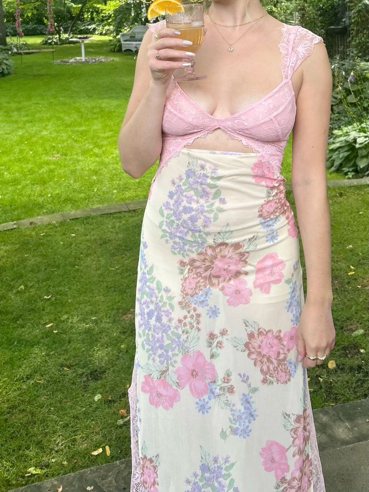 Gentle Sheath Spaghetti Straps Print Floral Chiffon Lace Prom Dress with Slit DP4002