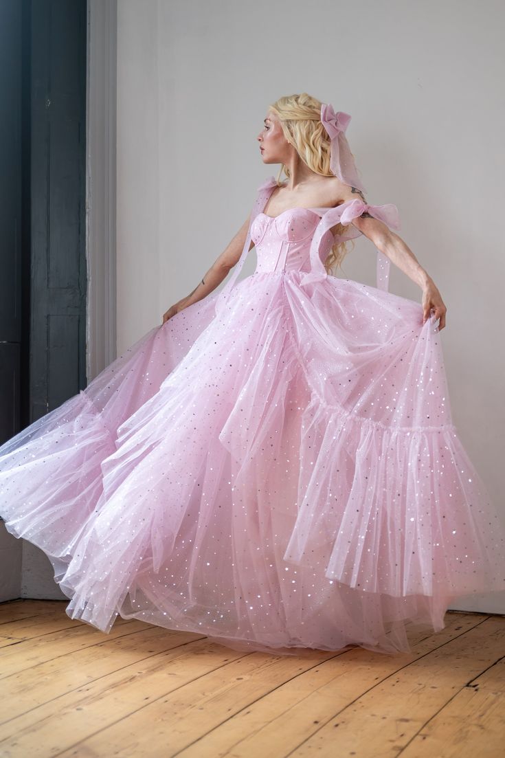 Star Sequin Pink A Line Straps Layered Tulle Date Dress Prom Dress Evening Dress DP3372