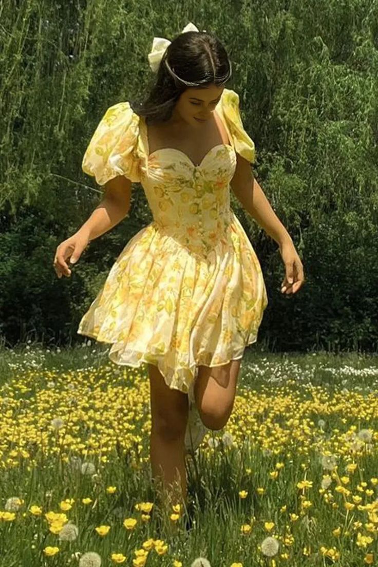 Princess A Line Puff Print Flower Satin Short Homecoming Dress Birthday Dress DP1703