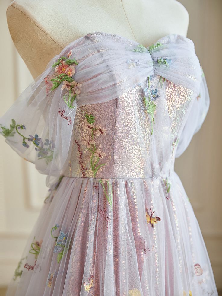 A Line Off Shoulder Tulle Lace Sequin Long Prom Dress Evening Dress DP1058