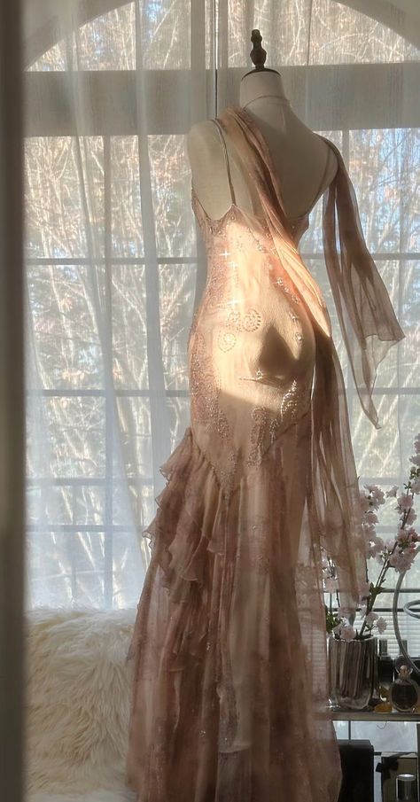 Brown Mermaid Spaghetti Strap Beaded Chiffon Long Party Dress Evening Dress DP2342