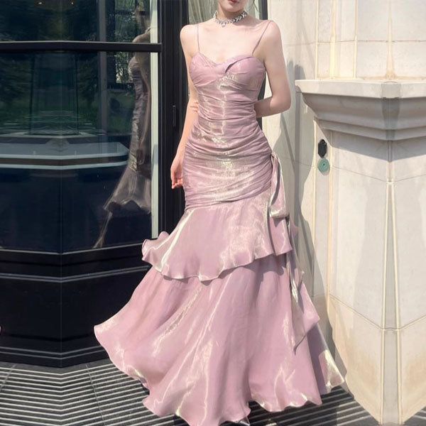 Pink Mermaid Spaghetti Straps Long Prom Dresses Birthday Party Dress Evening Gowns DP4237